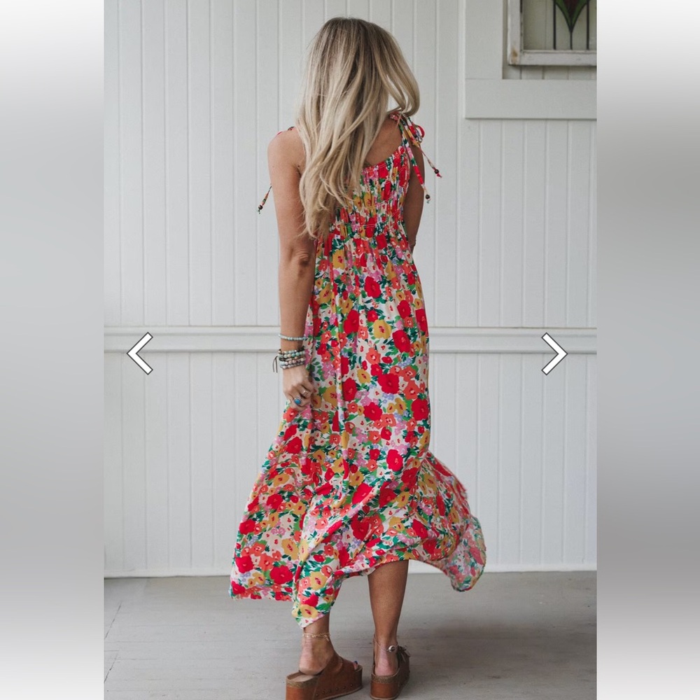 Floral Tie-Strap Maxi Dress in Multi-Color Three Bird Nest S NEW Boho Spring - Picture 4 of 12